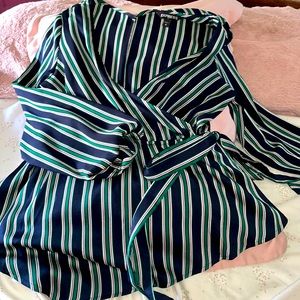 Express green, blue, and white striped peplum top